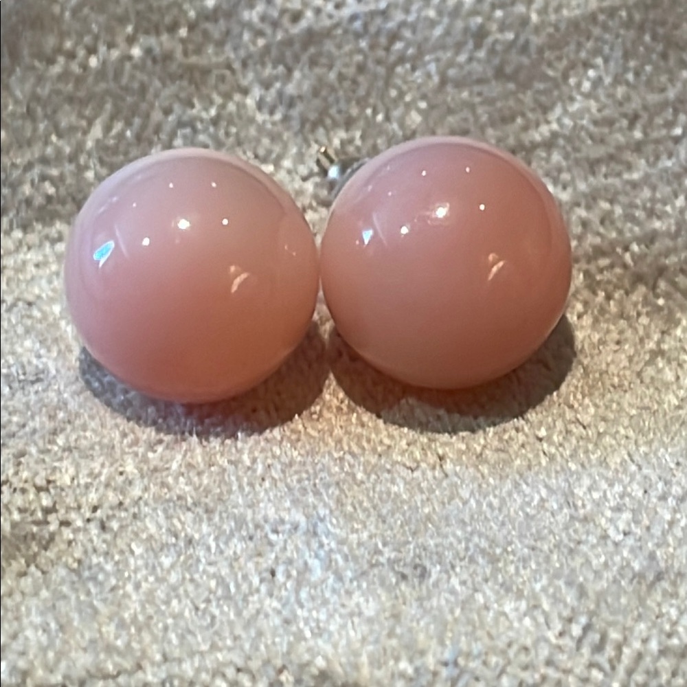 Blush Pink Spherical Earrings Glossy Finish Studded Earrings Catseye Moon Glow